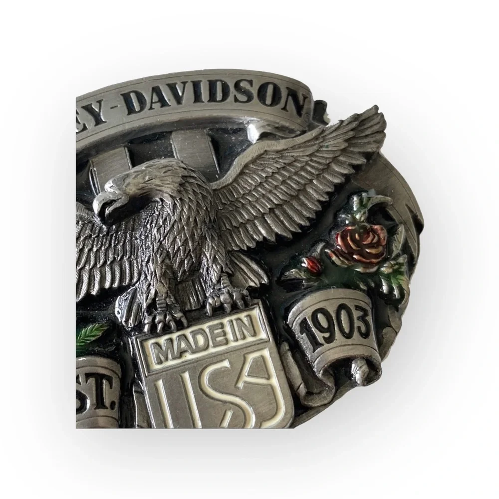 Vintage: Harley Davidson x Harmony Designs ©️1989 ☻ Eagle Rose Metal Belt Buckle